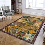 Vintage Patchwork Halı Oturma Odası için Dikdörtgen 160 x 200 cm Çikolata Kahverengi Altın Sarı Koyu Yeşil Lacivert Pembe Turuncu Çok Renkli Kırmızı