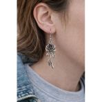 Vintage Rose Leaf – Gül & Yaprak Figürlü Eskitme Gümüş Renk Sallantılı Küpe