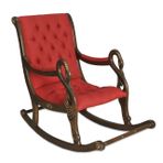 Vintage Sallanan Sandalye, Kırmızı, Ahşap, Ceviz Ayak
