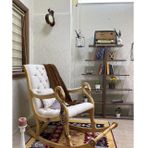 Vintage Sallanan Sandalye, Krem, Ahşap, Naturel Ayak