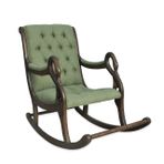 Vintage Sallanan Sandalye, Yeşil, Ahşap, Ceviz Ayak