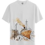Vintage Ship - %100 Pamuklu Kadın Beyaz Tişört - Premium Quality