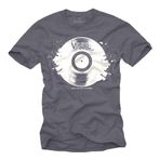 Vintage Tasarımlı Erkek Tişörtü | Plak & Müzik Deseni | Genç & Çocuklara Özel Mavi Gri Beden XXL