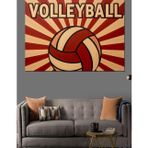 Vintage Voleybol Topu Çizimi Kırmızı Ve Beyaz Çalışma Dekoratif Kanvas - Mdf Ahşap Tablo