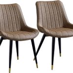Vintage Yemek Sandalyeleri 2'li Set - Siyah Metal Ayaklı Şık Mutfak Tezgahı ve Salon Sandalyeleri, Oturma Odası ve Köşe Kullanımı için PU Deri Koltuk ve Sırtlık (Deve)