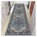 Vintage Yıkanabilir Kaymaz Yolluk Halı Uzun Koridor Halısı 4,6ft x 9ft (140x270 cm) Otel Kapısı ve Sergileri için İdeal Yoğun Trafik Alanları için Mavi Alan Halısı