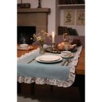 vintagetasarım Runner Çiçekli Fırfırlı Vintage Duck Keten 40x125cm