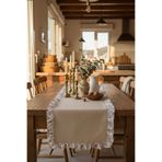 vintagetasarım runner fırfırlı çiçekli vintage vizon rengi 40x130cm duck keten