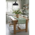 vintagetasarım runner fırfırlı vintage yeşil geometrik desen duck keten 40x130cm