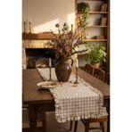vintagetasarım Runner Kareli Fırfırlı Vintage Bej Krem Duck Keten 40x130cm