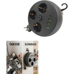 Vintessy Akım Korumalı Çoklu Priz 3 Priz 3 USB 1 Type C 2 Metre Kablo Güvenli Şarj