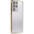 VINTESSY MEPA048-37647MKR Samsung Galaxy Uyumlu S21 Ultra Kılıf Razer Lensli Silikon - Gold Düz Renkli Kılıf-Arka Kapak