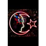 vinyuup Atatürk Silüeti Ve Türk Bayrağı Şeklinde Neon Led Işıklı Tablo 40 X 34 Cm