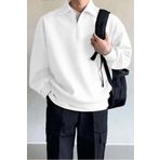 Vio Belle Erkek Gömlek Yaka Oversize Yarım Fermuarlı Sweatshirt