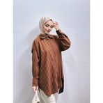 Vio Shine Vıoshıne Kadın Düğmeli Çizgili Keten Gömlek Tunik - Kahve - Standart