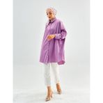Vio Shine Vıoshıne Kadın Oversize Saten Gömlek - Lila - Standart