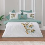Viola Home Açelya Pamuklu Çift Kişilik Nakışlı Kombinli Nevresim Seti - Beyaz-Yeşil - 200 x 220 cm - Beyaz - Yeşil