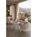 Viola Serisi 1. Sınıf 2+1+1 Beyaz Rattan Cappucino Minder Bahçe Takımı, Balkon Takımı
