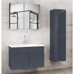 Viola1 Antrasit 65+35 cm Ayna Dolaplı, Boy Dolaplı, Seramik Lavabolu Mdf Banyo Dolabı Seti--Hazır Kurulu--