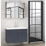 Viola1 Antrasit 80 cm Ayna Dolaplı Seramik Lavabolu Mdf Banyo Dolabı Seti--Hazır Kurulu--