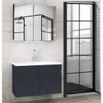 Viola1 Siyah 65 cm Ayna Dolaplı Seramik Lavabolu Mdf Banyo Dolabı Seti--Hazır Kurulu