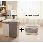 Violet 2'li Düzenleme Ekonomi Paketi! (2 Bölmeli Çamaşır Sepeti + Katlanır Taşıma Sepeti) - Beyaz - Gri