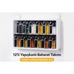 Violet Baharatlık Takımı - Siyah Beyaz Standlı 12LI Kendinden Yapışkanlı Kaşıklı Kapaklı - Siyah - Şeffaf - 300 ml