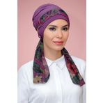 Violet Pratik Hazır Geçmeli Tesettür Bone Sandy Kumaş Desenli Şifon Kemerli 1205D_21