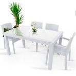 Violet Rattan 4'lü Beyaz Camlı Bahçe Masa Takımı
