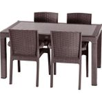 Violet Rattan 4'lü Kahverengi Camlı Bahçe Masa Takımı