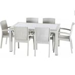 Violet Rattan 80x140 cm 6'lı Beyaz Camlı Bahçe Masa Takımı