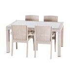 Violet Rattan 80x140cm 4lü Camlı Bahçe Mobilyası Oturma Grubu Cappucino