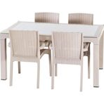 Violet Rattan 90x150 cm 4'lü Cappucino Camlı Bahçe Masa Takımı