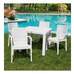 Violet Rattan 90x90cm 4lü Camsız Bahçe Mutfak Masa Takımı Beyaz