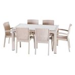 Violet Rattan Masa Takımı 80 x 140 Camlı Masa 6 Kişilik Sandalye Bahçe Balkon Teras Takımı Capuccino - Cappuccino - 80x140
