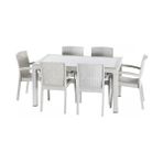 Violet Rattan Masa Takımı 80x140 Camlı Masa 6 Kişilik Rattan Sandalye Seti Bahçe Balkon Teras Takımı - Beyaz