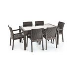 Violet Rattan Masa Takımı 80x140 Camlı Masa 6 Kişilik Sandalye Seti Bahçe Balkon Teras Takımı - Kahverengi