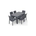 Violet Rattan Masa Takımı 90x150 Camlı Masa 6 Kişilik Rattan Sandalye Seti Bahçe Balkon Teras Takımı - Antrasit