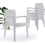 Violet Rattan Sandalye 4 Kişilik Kollu Koltuk Bahçe Balkon Teras Sandalyesi Beyaz