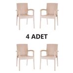 Violet Rattan Sandalye Kollu Koltuk Bahçe Balkon Teras Sandalyesi Cappuccino 4 Kişilik Set