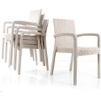 Violet Rattan Sandalye Takımı 4 Kişilik Kollu Koltuk Bahçe Balkon Teras Sandalyesi - Krem