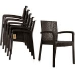 Violet Rattan Sandalye Takımı 6 Kişilik Takım Bahçe Balkon Teras Takımı Kahverengi