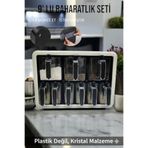 Violet Standlı 9lu Baharatlık Takımı Kendinden Yapışkanlı Kaşıklı Ve Kapaklı Baharatlık Seti