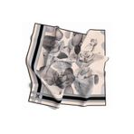 VİOLLA Soft Çiçek Desenli Gri Renkli 90x90 Eşarp (İpek İçermez) Kenar Dikiş Şekli El Dikişli