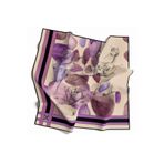 VİOLLA Soft Çiçek Desenli Lila Renkli 90x90 Eşarp (İpek İçermez) Kenar Dikiş Şekli El Dikişli