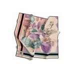 VİOLLA Soft Çiçek Desenli Somon Renkli 90x90 Eşarp (İpek İçermez) Kenar Dikiş Şekli El Dikişli