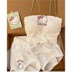 Violon Beyaz Hello Kitty Baskılı Askılı Crop Şort Alt Üst Takım Erkek İçin Renkli Tasarım