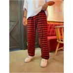 Violon Harajuku Kare Ekose Desenli Kırmızı Rahat Kesim Pijama Eşofman Altı - 4BY-Kırmızı