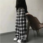 Violon Harajuku Kare Ekose Desenli Siyah Unisex Rahat Kesim Pijama Eşofman Altı - 000-Siyah