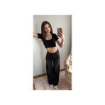 Violon Kadın Siyah Yıkamalı Wide Leg Baggy Jean Dokuma Kumaş Geniş Paça Model - XL